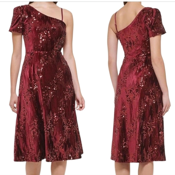 NWT KENSIE Burgundy Velvet Midi Dress sz 6 - Picture 1 of 16